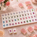 Pink Diamond Mahjong Tiles - full set view, rose-pink shimmer acrylic tiles