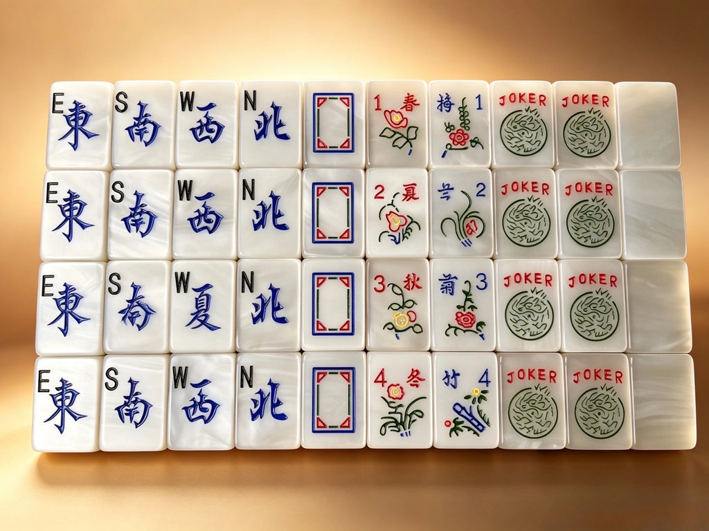 JadeVerse Mahjong Tiles - full set display with spring bloom floral design