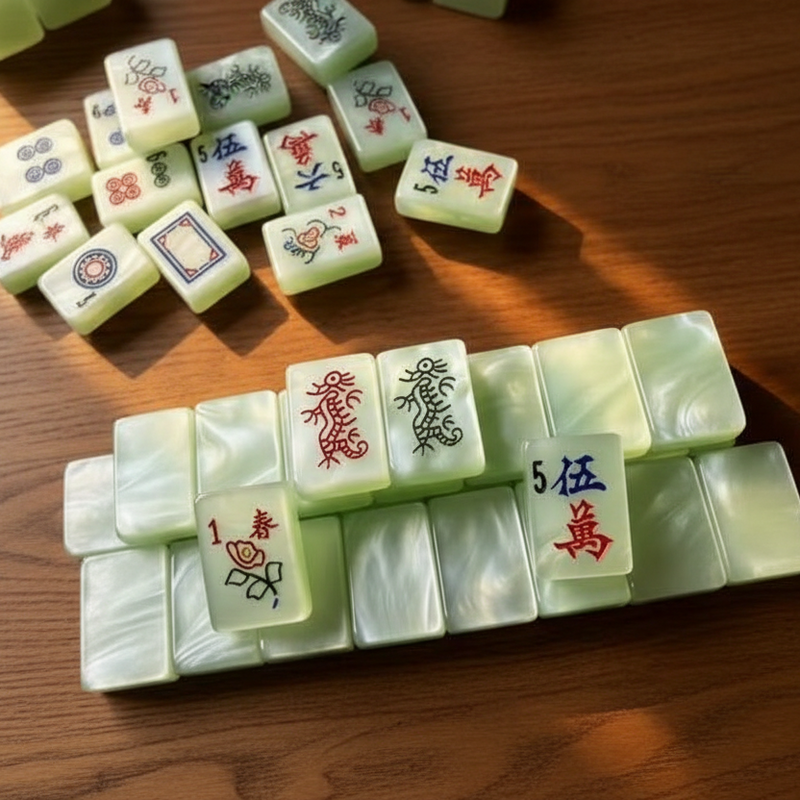 Serene Jade Mahjong Tiles - tiles spread flat, full set overview