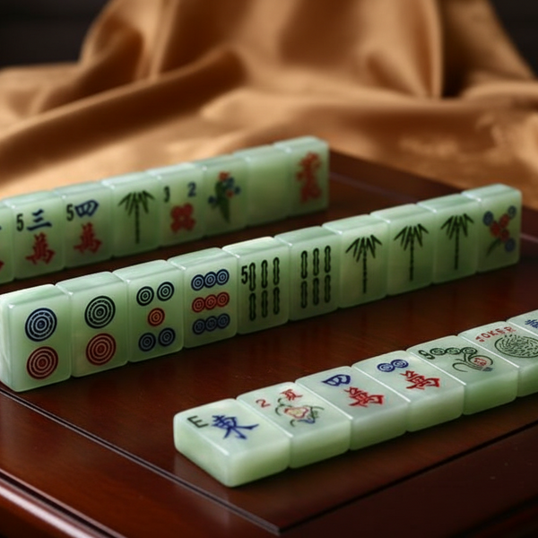 Serene Jade Mahjong Tiles - mahjong game scene with jade-marble tiles